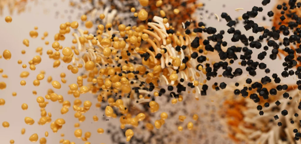 Flowing shape with cream and black dots spinning around in the air representing individuals' rights requests for organisations across the UK.